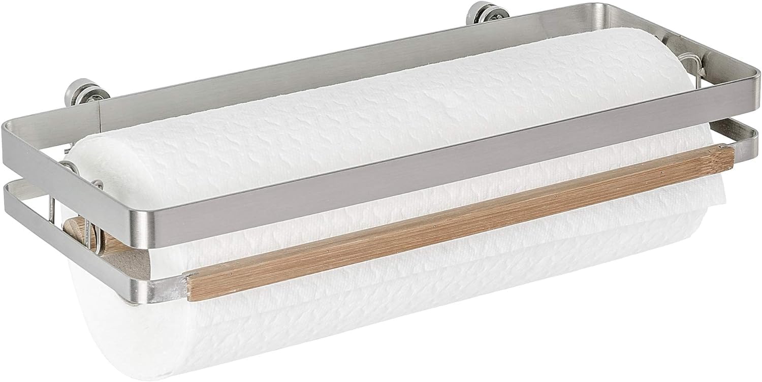 Portarrollos de cocina de pared y toallero metálico plateado