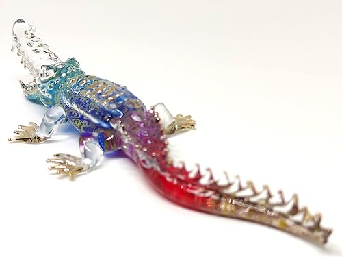 Miniatura 6 de Figuras de cocodrilo de animales pintados a mano con vidrio soplado con adornos de oro de 22 quilates, regalo coleccionable para decorar 7.5 pulgadas