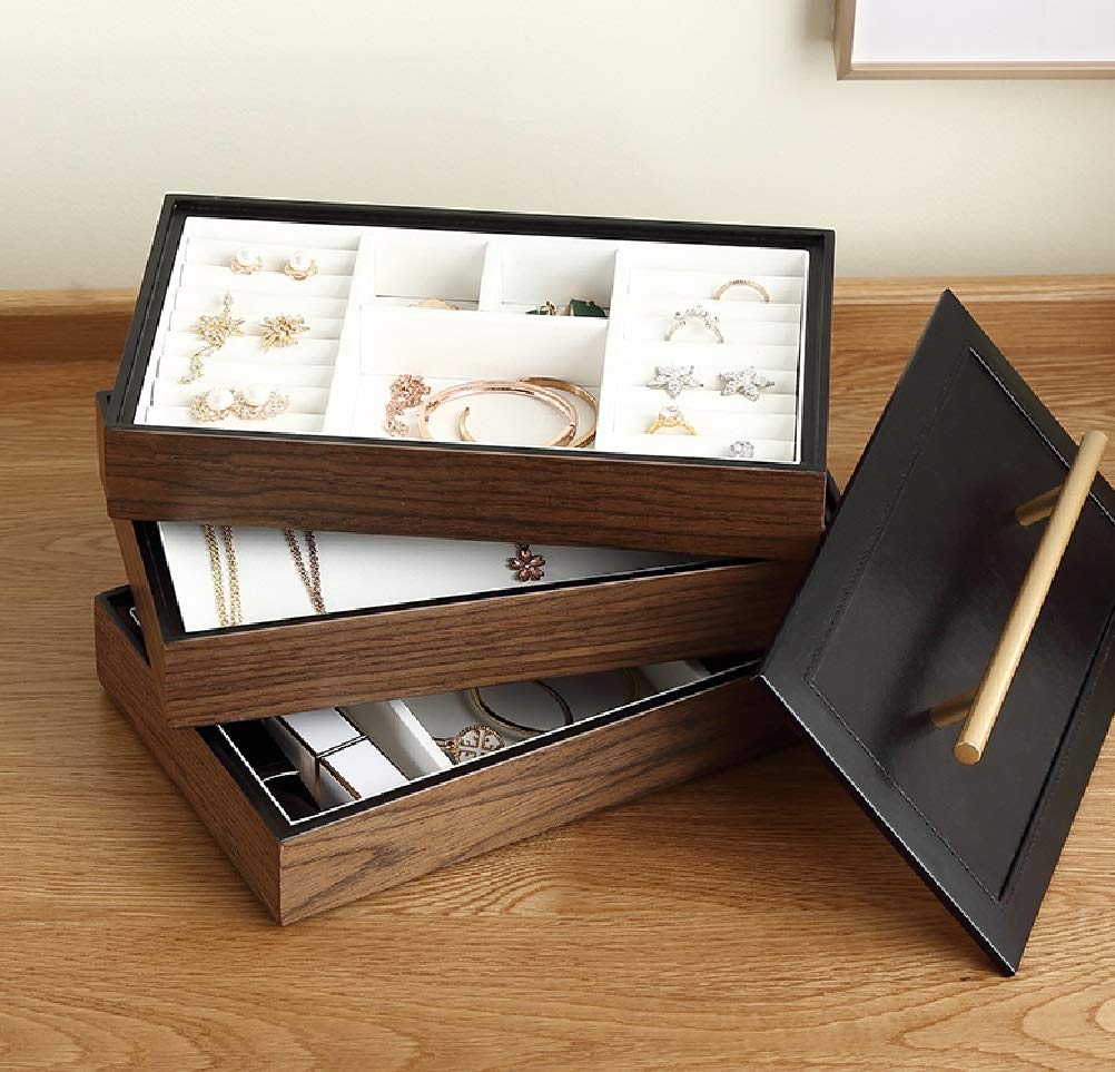 Joyero Grande de Madera de Lujo, Organizador de Terciopelo de Madera, 3 Capas, Pendientes, Anillos, Caja de Almacenamiento de Collares, ataúd de joyería
