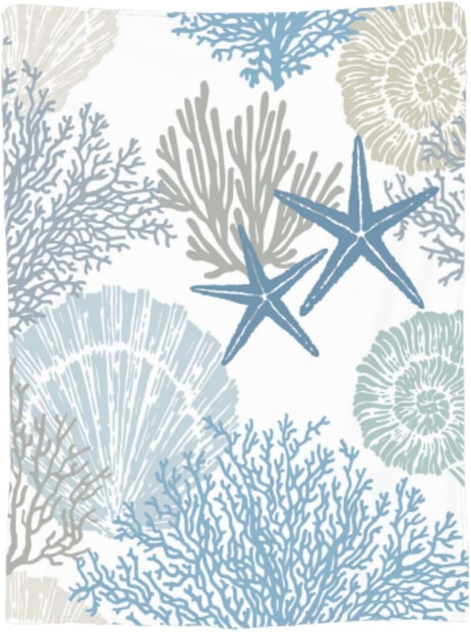Ocean Coral Beach Nautical Coastal Blanket Soft Comfy Flannel Throw Blankets Warm Bed Throws Plush for Couch Sofa Camping Office Travel Home Bedroom Decor Girls Boys Kids Gifts 50"X40" - Image 9