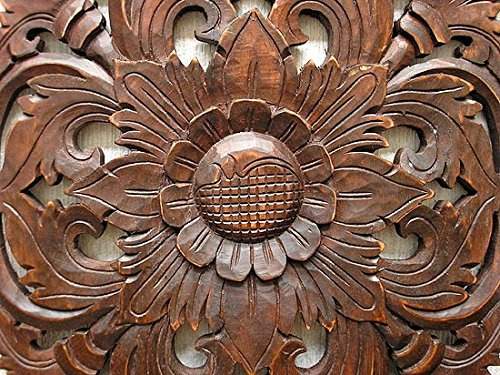 Amazon.co.jp: 壁掛け木彫りのレリーフ〔お花・唐草模様〕アンティーク