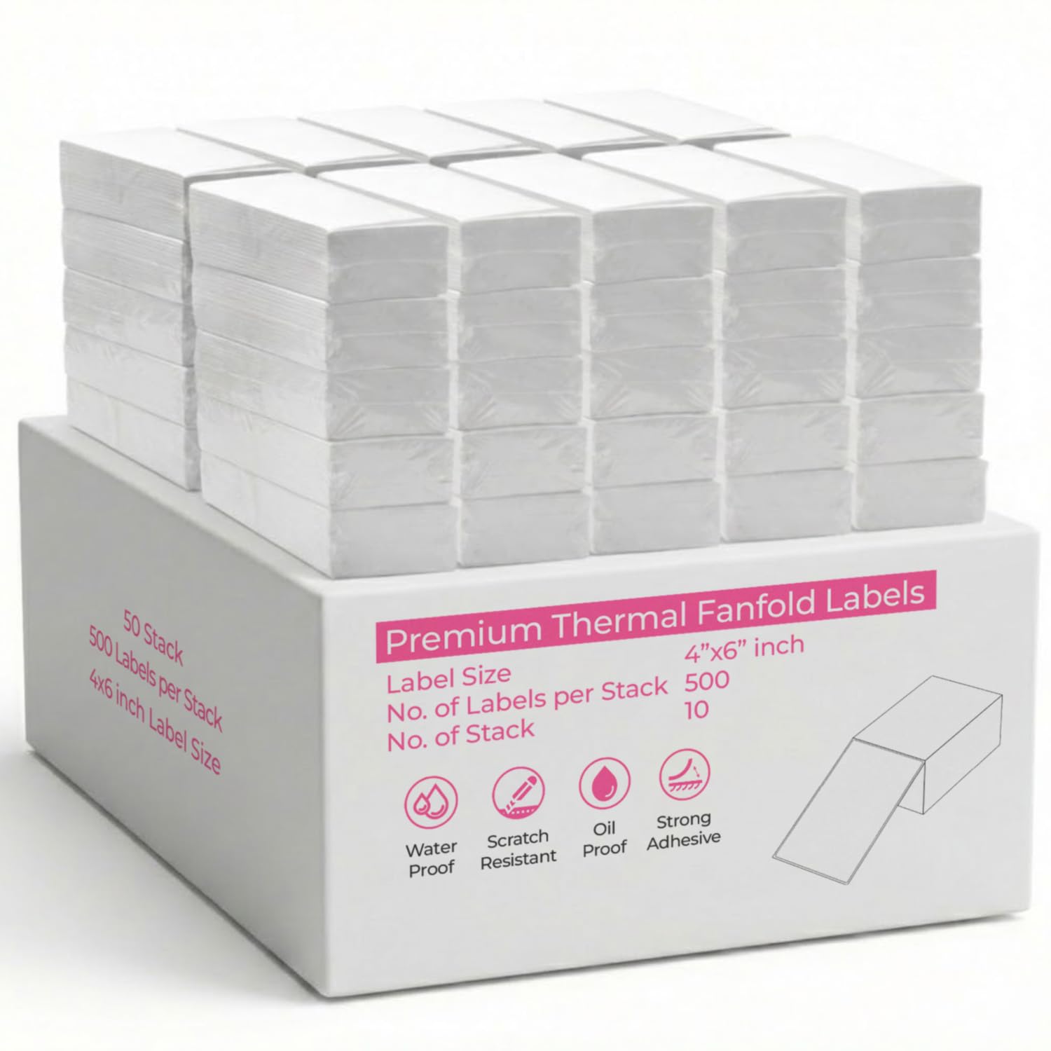 iSOUL Direct Thermal Printer 4X6 Labels 100mm x 150mm White Fanfold Permanent Adhesive Shipping Labels Compatible with Etsy, Shopify, Amazon, Royal Mail, FedEx 25000 Labels