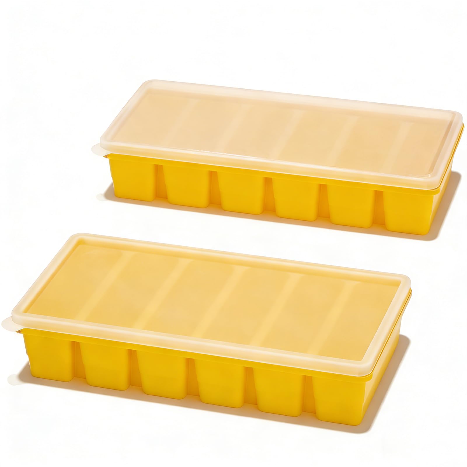 Covered Silicone Freezer Tray, 2-Piece Set Of Silicone Freezer Molds, Used For Preparing And Freezing Various Sauces And Other Dishes, Making 12 Portions Cube (Yellow)