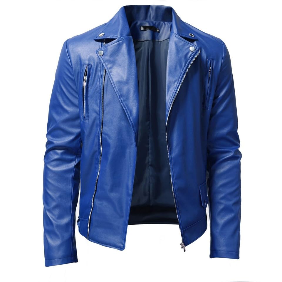 Veste en cuir souple Cafe Racer bleu M idéale pour vos sorties