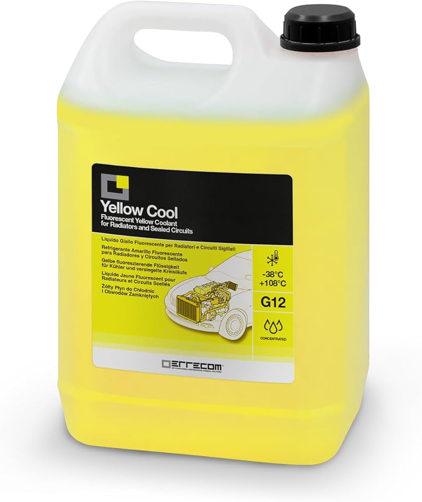 ERRECOM Yellow Cool, Liquido Radiatore Giallo Fluorescente Concentrato,  antigelo G12 con Pacchetto inibitore a Base Organica Oat, 5 Litri :  Amazon.it: Auto e Moto
