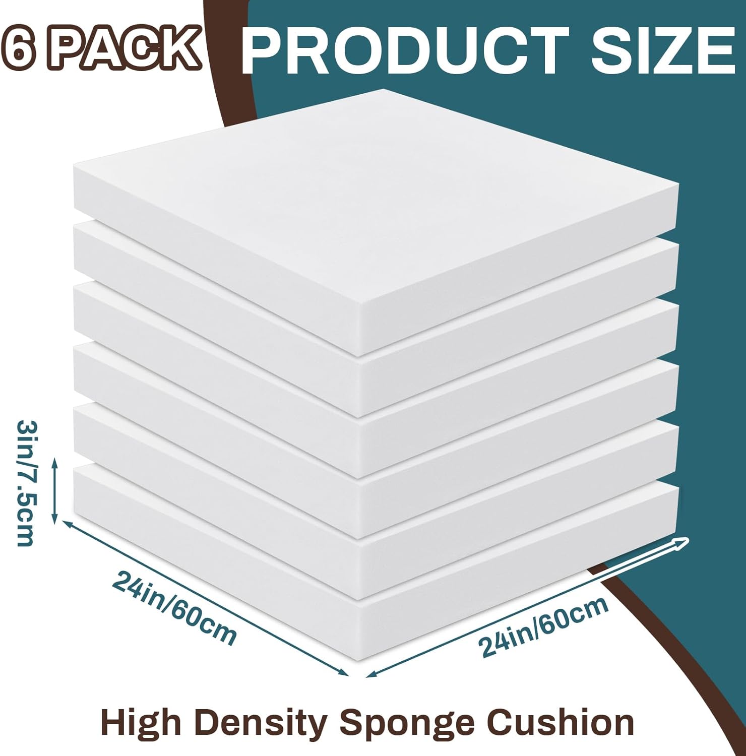 Frienda 6 Pack 3" X 24" X 24" Upholstery High Density Foam Cushion White Square Seat Replacement Cushion or Commercial Use Stuffing Craft Foam Couch Chair Padding DIY Projects