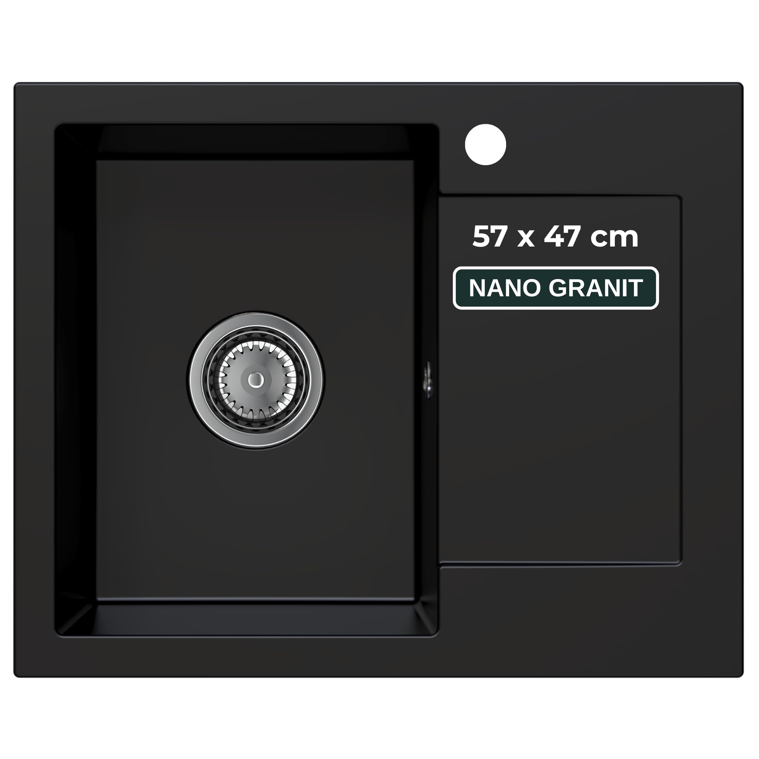 SINK Quality zlewozmywak granitowy czarny 58 x 47 – zlewozmywak z syfonem i środkiem impregnującym – zlewozmywak kuchenny czarny z ociekaczem do szafki pod umywalkę 50
