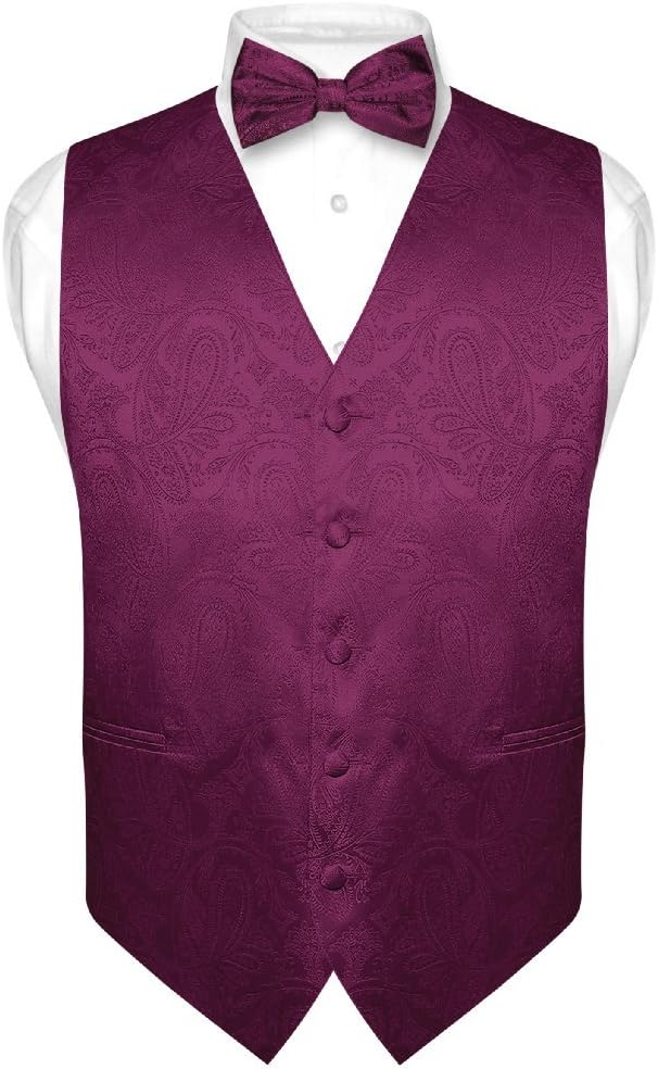 Vesuvio Napoli Men's Paisley Design Dress Vest & Bow Tie SILVER Grey Color BOWTie Set