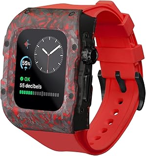 iWatch Band with Case Compatible with Apple Watch Series9/8/7 45mm Band Carbon Fiber Protective Cover Silicone Strap Smart...