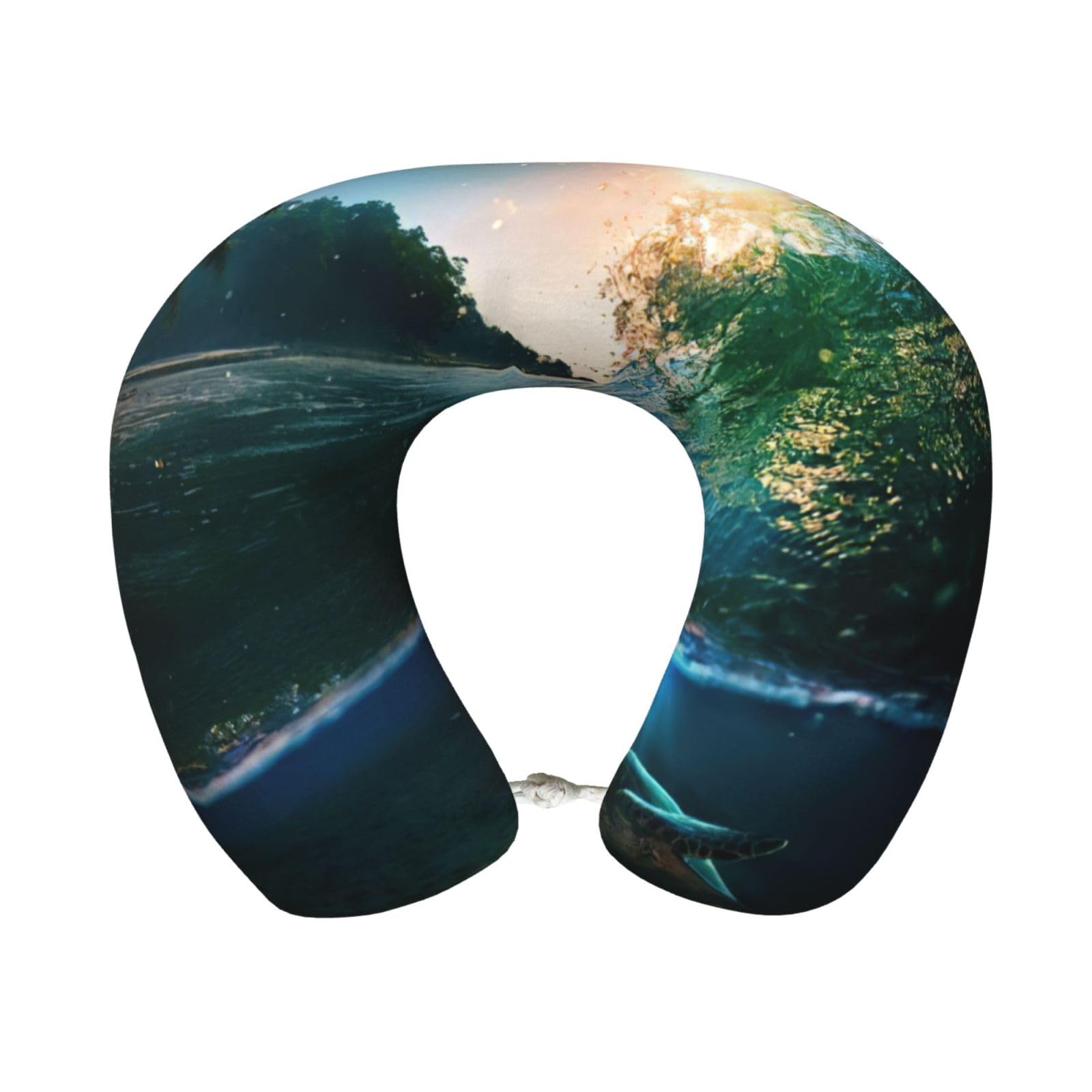 yagDAA Palm Trees And Sea Turtles Diving Underwater Print U-Shape Travel Neck Pillows Memory Foam Neck Pillow For Airplane Car Office Sleeping Rest