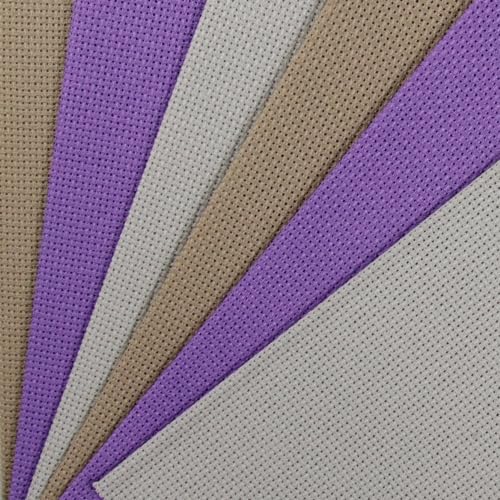 Image of KCS 4 /6 pc of 12 inch x 18 inch(30cmx45cm) 18CT Counted Cotton Aida Cloth Cross Stitch Fabric (6 pc,Pearl Grey+Khaki+Lavender)
