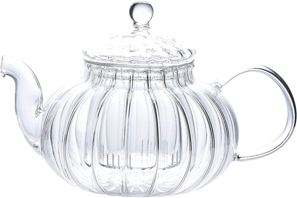 IwaiLoft NEW Glass Teapot with Infuser, Stovetop Safe Tea Kettle, Blooming and Loose Leaf Tea Maker IW-G016 (20OZ, Pumpkin)