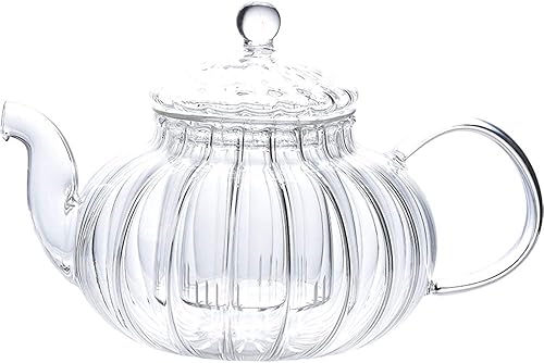 IwaiLoft Tetera de vidrio con infusor, hervidor de té seguro para estufa, máquina de té de hojas florecientes y sueltas IW-G016 (20 onzas, calabaza)
