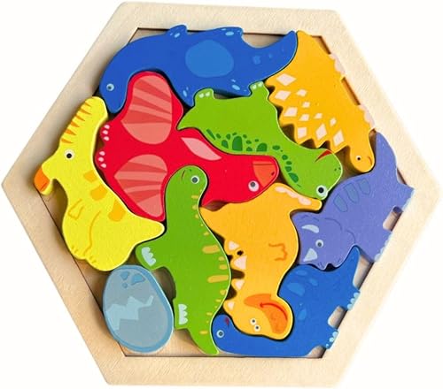 Miniatura 2 de Rompecabezas de madera de dinosaurio para niños pequeños, juguete educativo de aprendizaje para niños de 3, 4 y 5 años de edad, rompecabezas de