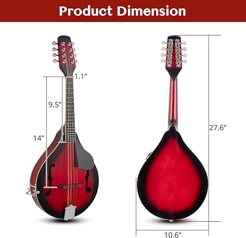 Miniatura 6 de Ktaxon Kit de instrumentos de mandolina estilo A, mandolinas musicales de madera de caoba acústica de 8 cuerdas con afinador, bolsa de concierto