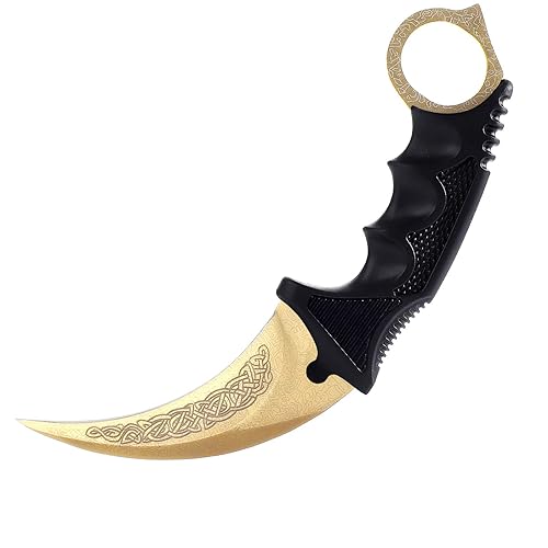 TOPOINT Karambit Knife, Stainless Steel Fixed Blade Knife with Sheath and Cord Knife CS-GO for Hunting Camping and Field Survival (Gold pattern) - Gold Pattern