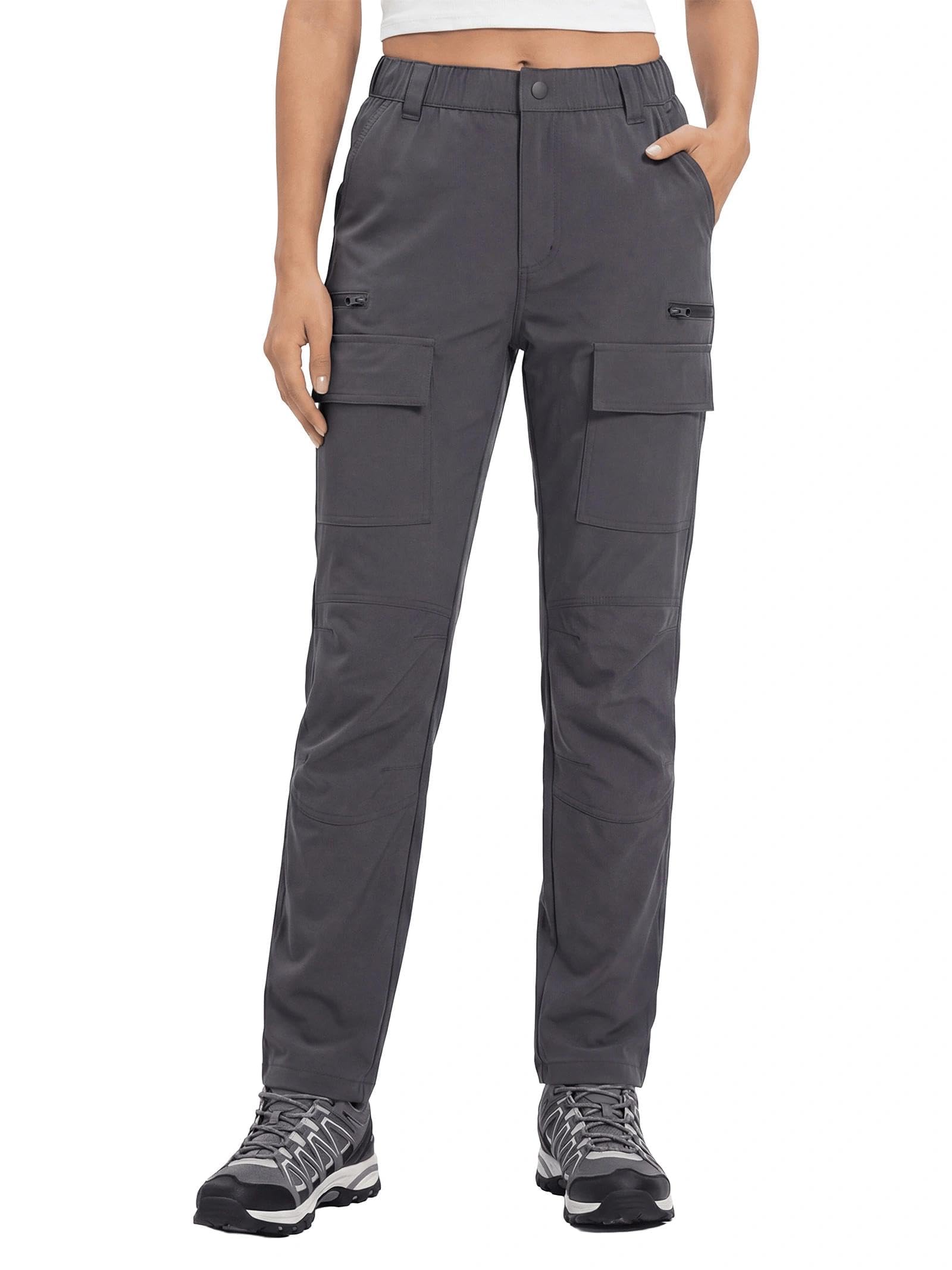 GymBrave Wanderhose Damen Sommer Leichte Arbeitshose Stretch Wasserdicht Cargohose mit Reißverschlusstasche Trekkinghose Safari Hose