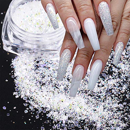 Fanjeis 49 Holographic Nail Art Kits 6 Boxes 3D Glitter Metallic Shining Flakes Acrylic Powder Dust Sequins Decoration Holographic Manicure Tips thumb #5