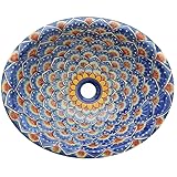 Talavera Mexican Handmade Ceramic Hand Painted Bathroom Sink Light Blue Peacock # 114