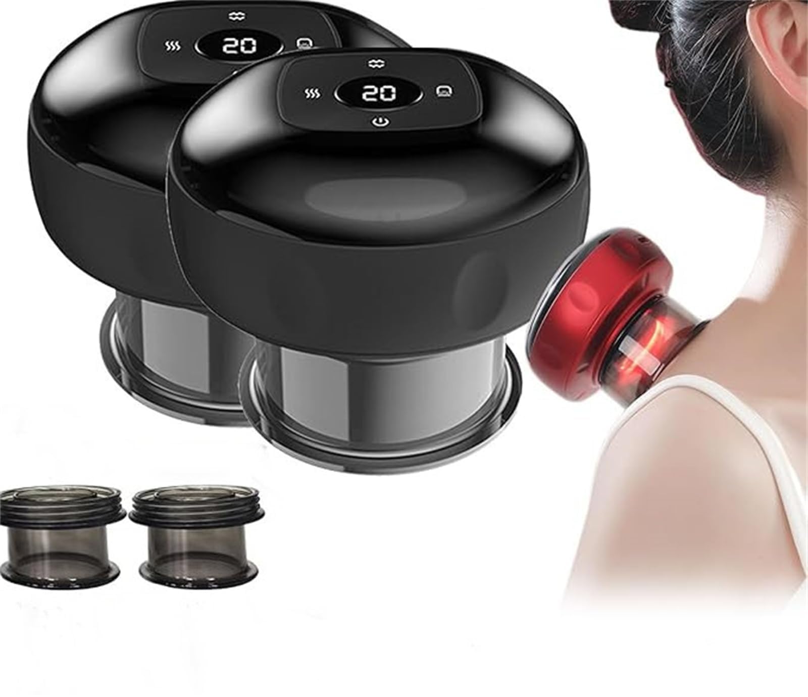 Massaggiatore intelligente per coppettazione, set elettrico per terapia di coppettazione, 5 in 1, regolabile, 12 livelli, potente meridiano per alleviare il dolore muscolare della schiena, strumenti
