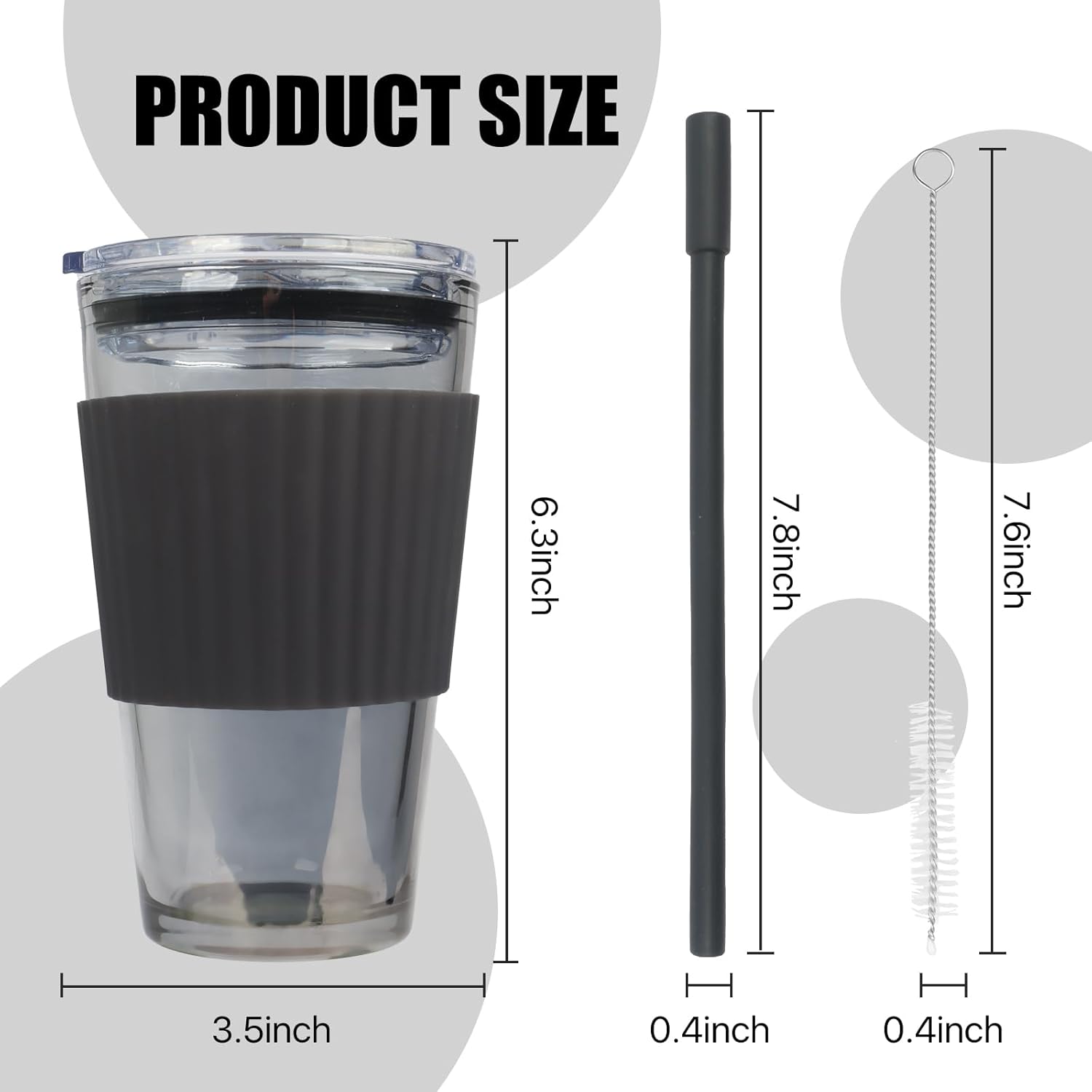 Black Glass Cups with Lid and Straw, 16 oz Glass Coffee Cup, Reusable with Temperature Sensitive Silicone Sleeve and Silicone Straw,Travel Iced Coffee Cup for Juice andMilk Tea (single pack) - Image 7