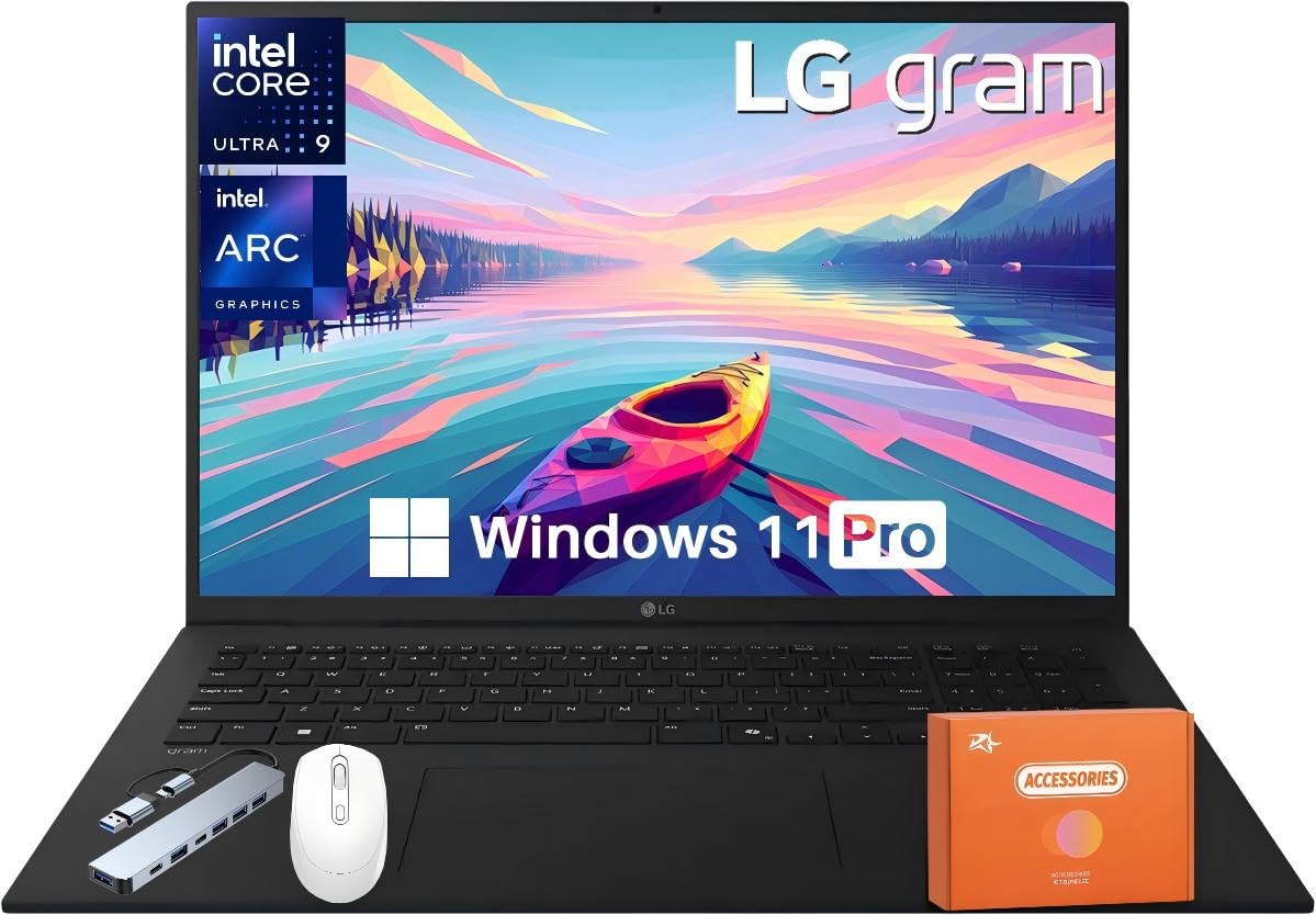 2025 Gram 17 Business Laptop, 17" WQXGA Touch Screen, Intel Ultra 9 288V Up to 5.1GHz, Intel Arc Graphics, 32 GB RAM, 8 TB SSD, WiFi 7, Copilot+ PC, Up to 23.5 Hrs, Windows 11 Pro, W/Accessories