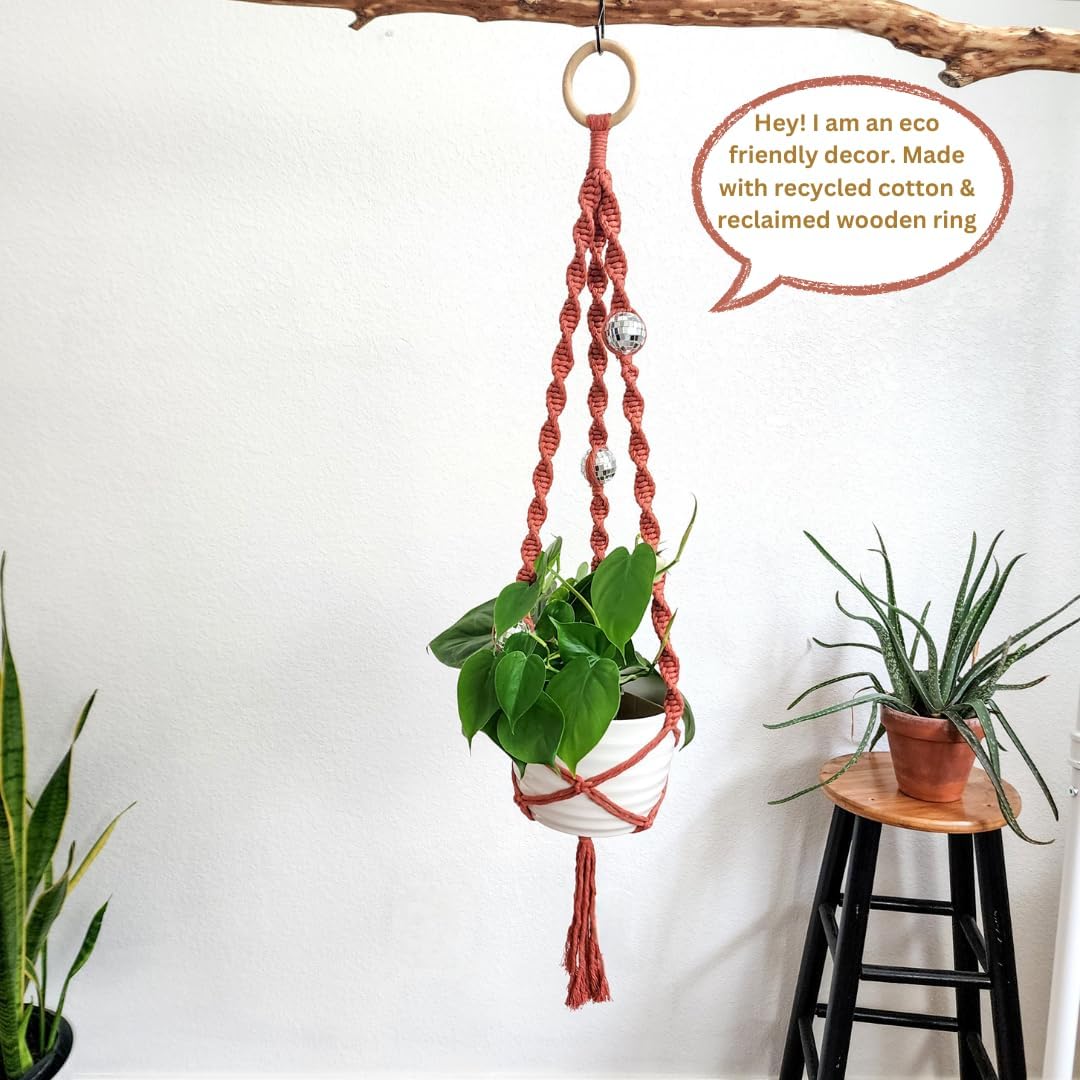 Macrame Plant Hanger Disco ball decor Hanging planters for indoor plants Cool gifts for plant lovers Boho plant pots plant stand indoor Hanging planters for outdoor plants Boho Decor (Cafe Latte)