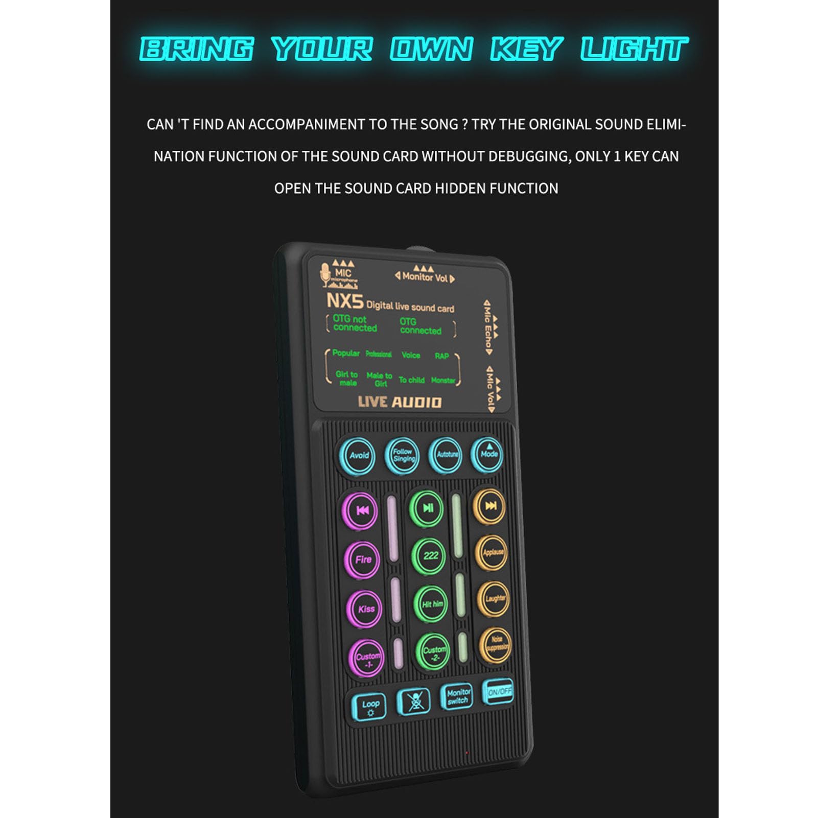 Stimmenverzerrer, Bluetooth-Stimmenverzerrer mit 8 Soundeffekten, 6 Hallmodi, RGB-Licht, inklusive Mikrofon-Kopfhörer, für Streaming, Gaming