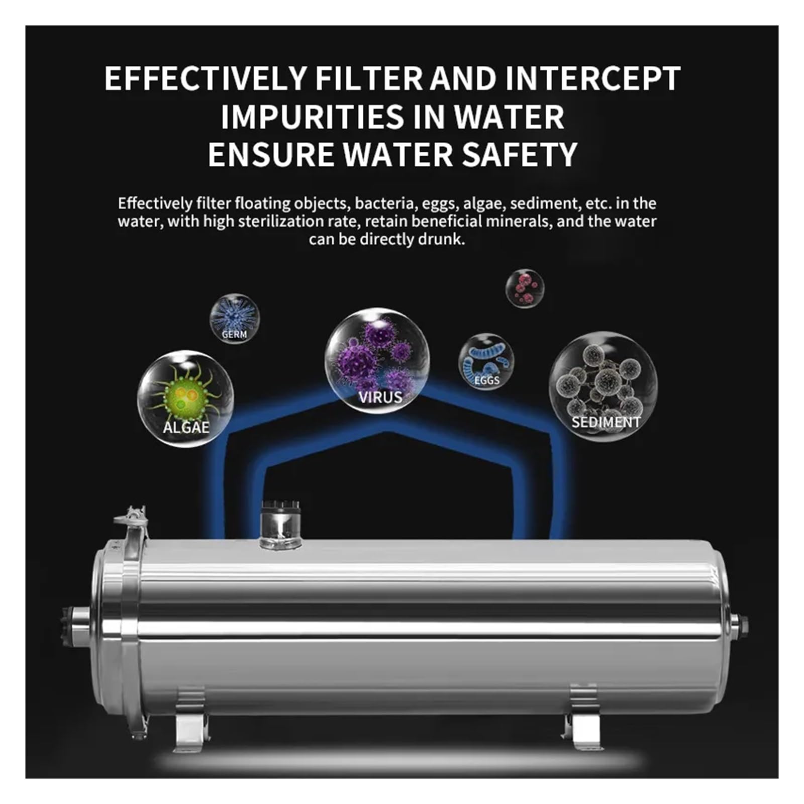 Purificador de agua de ultrafiltración de acero inoxidable 304, filtro de agua PVDF 3000L/H cocina doméstica 0,01μm filtros UF rectos for bebidas Filtración debajo del fregadero y sobre la encimer