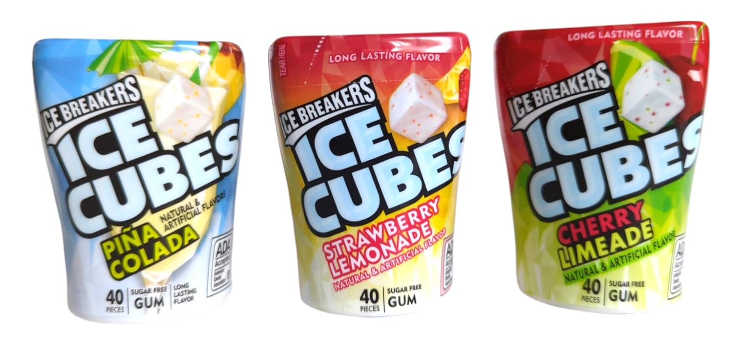Ice Cubes Gum Piña Colada, Strawberry Lemonade, & Cherry