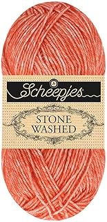 Scheepjes Stone Washed Cotton Blend Yarn: Superwash Durability in Realgar Red
