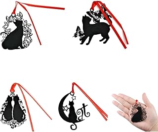 しおり 栞 黒猫 かわいい ネコ ステンレス製 金属 本 読書 学習 アート おしゃれ ブックマーカー ブラック キャット シルエット BLACK CAT ブックマーク 4枚入り (BLACK MDF)