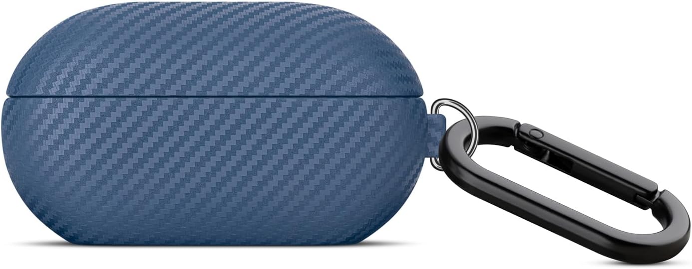 Leather Case - for Beats Solo Buds Case Cover with Keychain - Selected Skin-Friendly Leather, with Carbon Fibre Texture, Handmade Shockproof Hard Cover for Beats Solo Buds 2024 - Blue