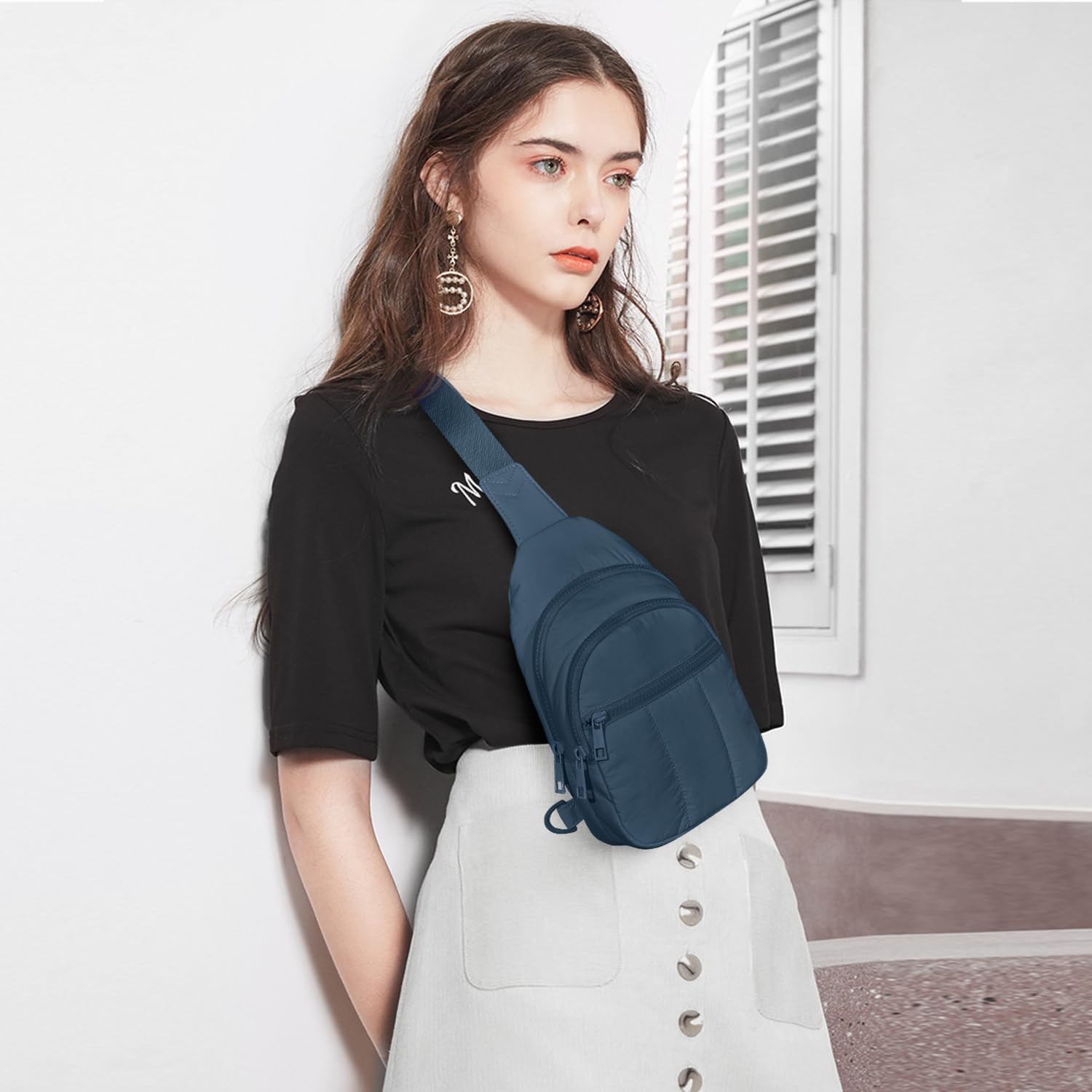 Viverte Quilted Puffer Crossbody Bags for Girls Gifts for Teen Girls Sling Bag Lightweight Cross Body Bubble Purse Shoulder Bag for Travel (Navy Blue) image 2