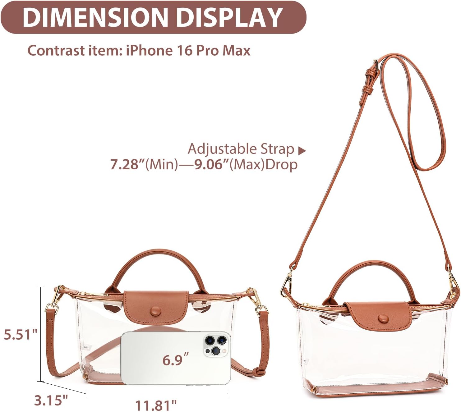 FALAN MULE Clear Crossbody Bag Stadium Approved Leather Purse Bag for Concerts Sports Festivals