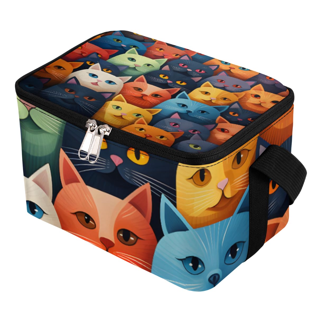GzLeyigou Lunch Bags for Women Men 9 Cans,Cartoon Cats Hot & Cold Food Delivery Bag Insulated Grocery Bag Insulated Lunch Box Colorful Cat Cooler Bag for Office Work Picnic Beach