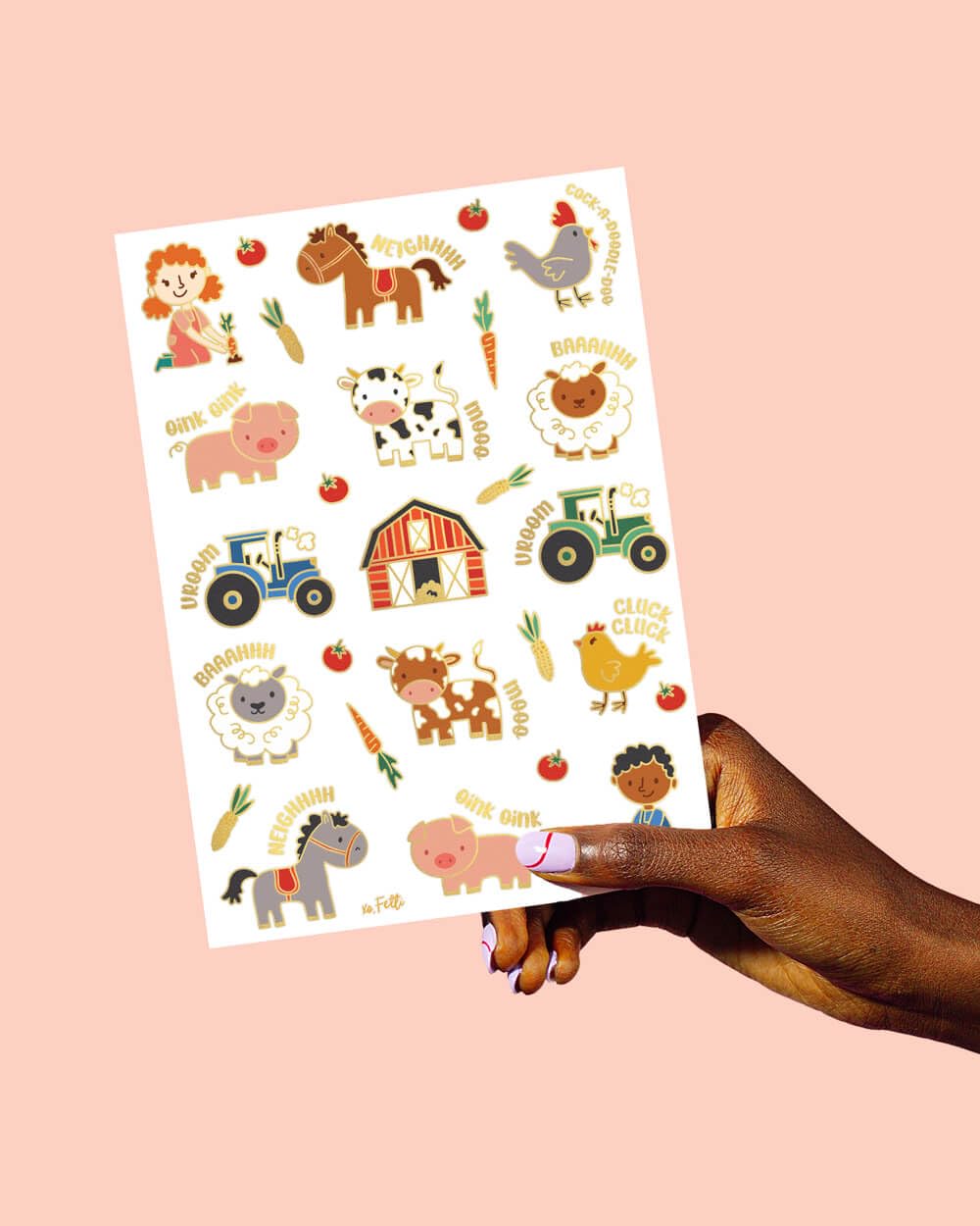 xo, Fetti Farm Party Supplies Temporary Tattoos - 30 Glitter Styles | Barnyard Animals, Petting Zoo, Cow, Horse, Tractor Trailer, Sheep