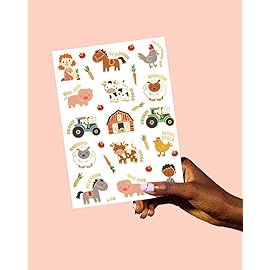 xo, Fetti Farm Party Supplies Temporary Tattoos - 30 Glitter Styles | Barnyard Animals, Petting Zoo, Cow, Horse, Tractor Trailer, Sheep