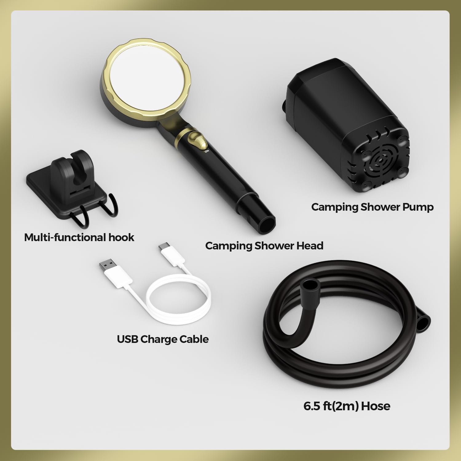 Portable Shower for Camping, Rechargeable Camping Shower Pump with LED Display of Battery Level and Temperature, Lasting-180 Mins, Suitable for Outdoor Shower, Pet Bath, Car Washing