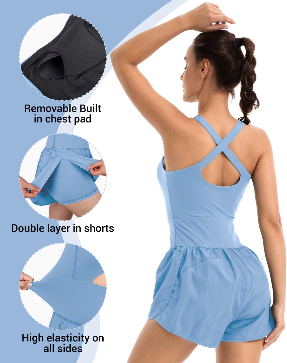 Wenlia Women Workout Romper Onesie with Padded Bras Sleeveless One Piece Outfits Shorts Atheletic Running Jumpsuit Clothes - Image 3