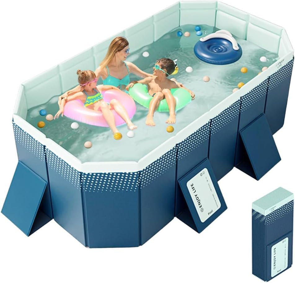 Japard Kiddy Foldable Non-Inflatable Above Ground Framed Swimming Pool for Kids Backyard, Family Piscina