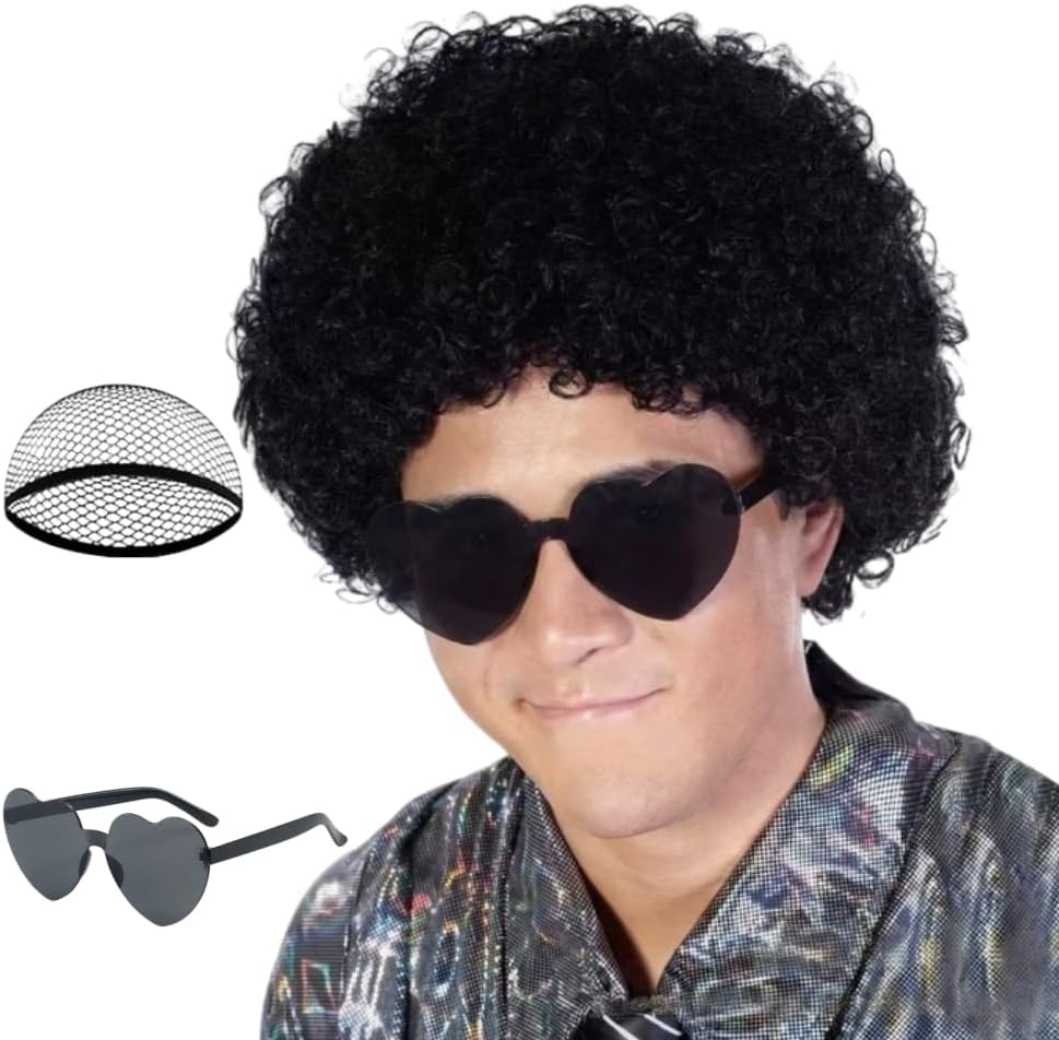FREE BEAUTY Fluffy Afro Synthetic Clown Wig for Men Women Cosplay Anime Christmas Party Halloween Fancy Funny Wigs (Black)
