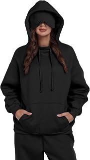 Travel Hoodie with Eye Mask Sleep Unisex Oversized Sweatshirt for Airplane, Road Trip Naps Fleece Couples Hoodies