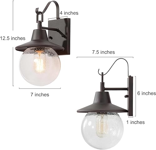 Miniatura 3 de Paquete de 2 lámparas de pared para exteriores de granja, apliques de pared exterior de bronce con vidrio sembrado, faroles impermeables modernos