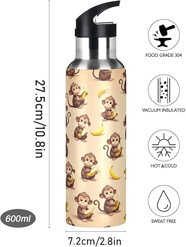 Miniatura 9 de Cute Cartoon Monkeys Bananas Stainless Steel Water Bottle 20 Oz, BPA-Free Sports Water Bottle Leakproof Water Bottles
