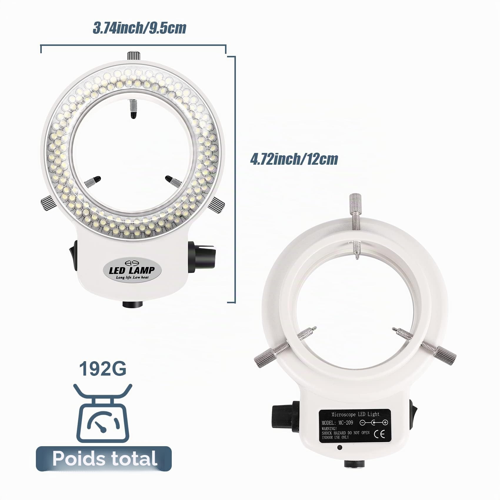 Anneau Industriel 144 pour Microscope Optique - Source Lumineuse 6000 K - Luminosité réglable de 0 à 100% (Prise européenne - Blanc)