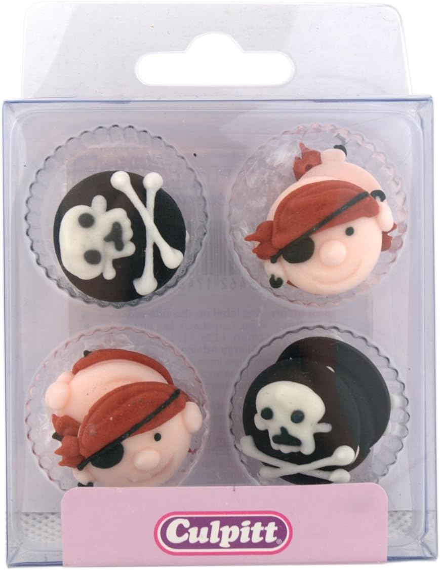 12 PIRATE SKULL & CROSSBONES Sugar Cake Decorations (Pipings){Cupcake Toppers}