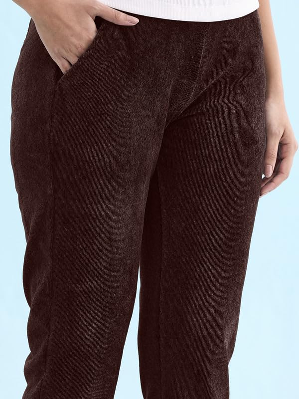 Image of GO COLORS Solid Corduroy Treggings for Women | Warmtech, Mid Rise, Side Pocket