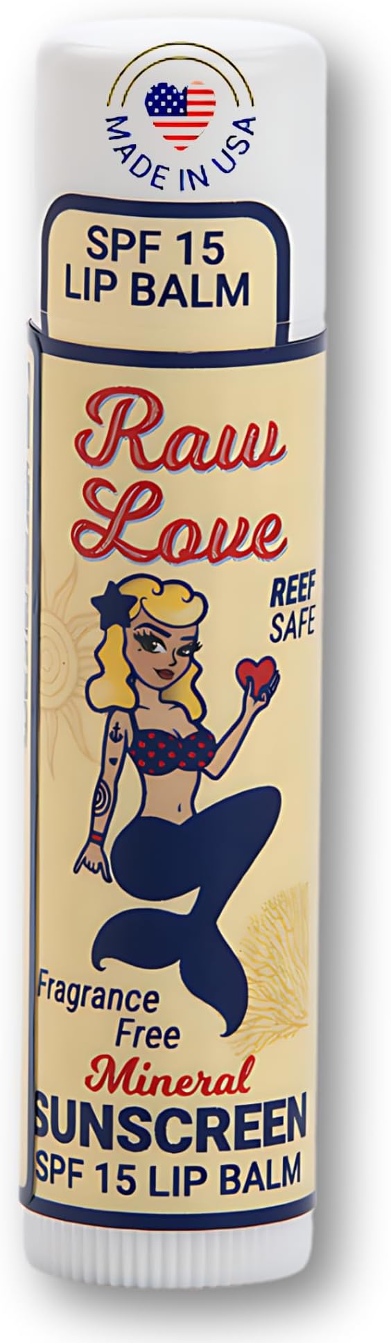 Raw Love SPF 15 Mineral Sunscreen Lip Balm | Reef Safe, Hawaii 104 Reef Act Compliant, Fragrance-Free | Broad Spectrum Natural Lip Care with Non-Nano Zinc Oxide | Made in USA | 0.15 Oz