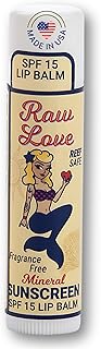 Raw Love SPF 15 Mineral Sunscreen Lip Balm | Reef Safe, Hawaii 104 Reef Act Compliant, Fragrance-Free | Broad Spectrum Natural Lip Care with Non-Nano Zinc Oxide | Made in USA | 0.15 Oz